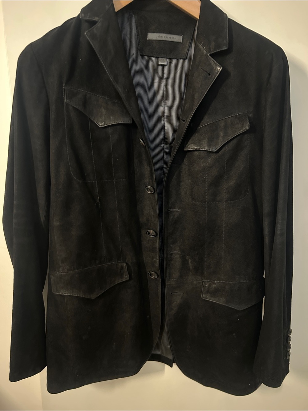 John Varvatos Black Suede is Sport Jacket with Flap Pockets
